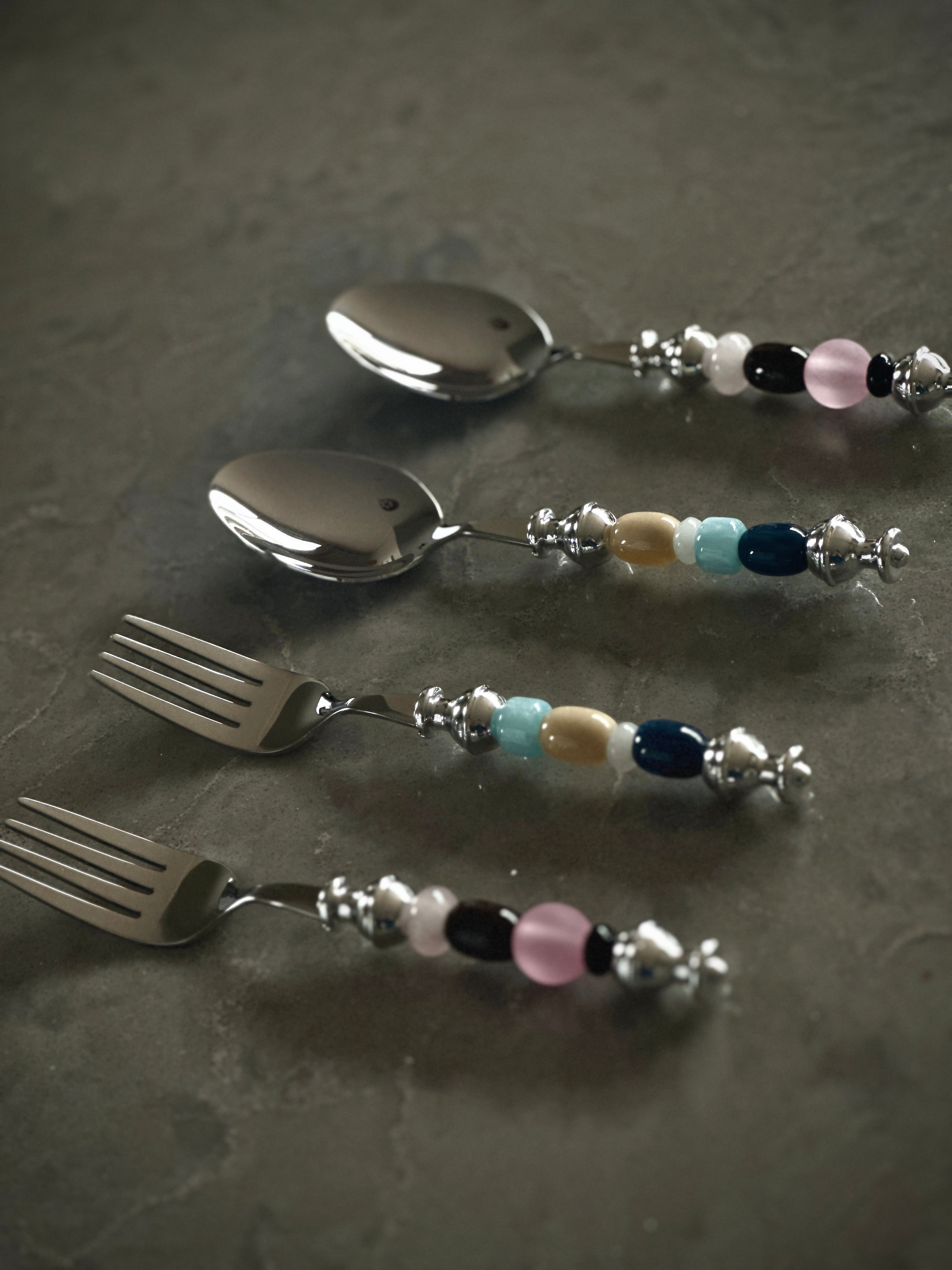 Pastel Beaded Dessert Spoon & Fork